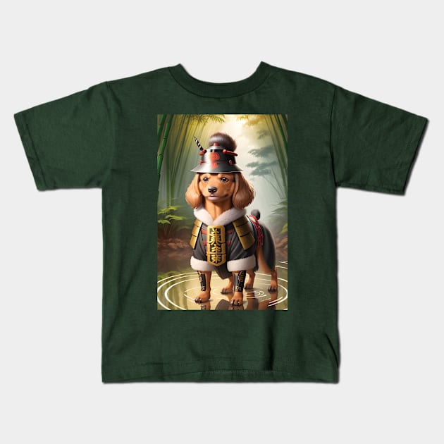 A cute samurai dachshund Kids T-Shirt by akwl.design